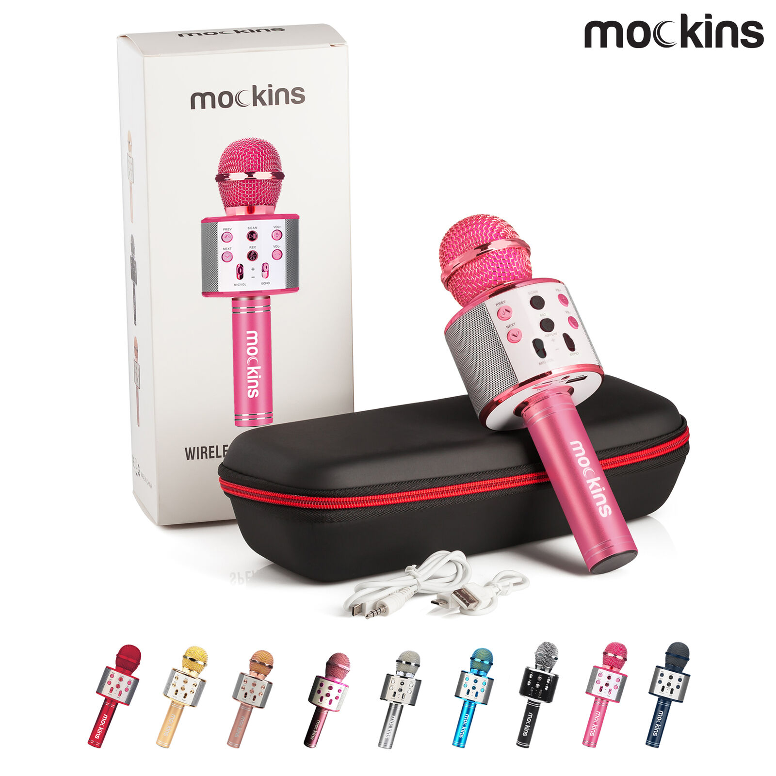 Mockins Portable Wireless Bluetooth Karaoke Microphone Pink Holiday Gift Kids