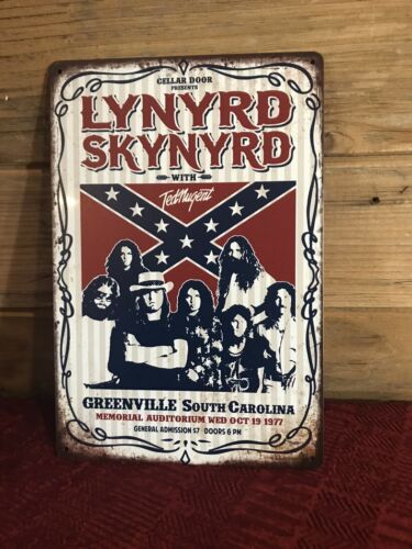 Lynyrd Skynyrd Greenville Sc 77 Ted Nugent Repro Tin Tacker Sign 8"x12" Man-cave