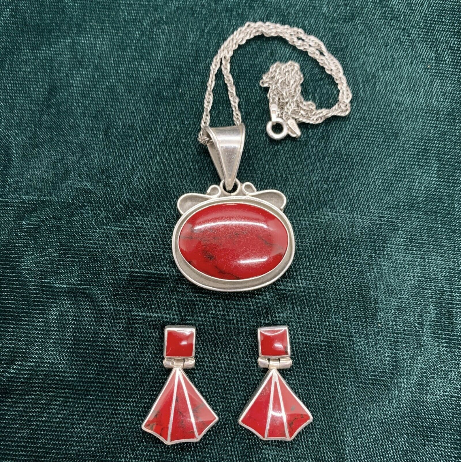 Vtg Taxco Sterling And Carnelian? Necklace And Pierced Earrings Set-stunning!