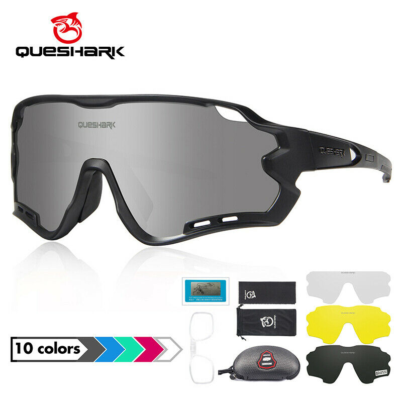 Queshark Mtb Mountain Bike Glasses Polarized Cycling Sunglasses With 4 Lens Qe44