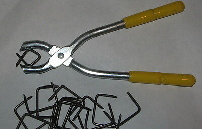 Sm Upholstery Fencing Cage Netting Hog Ring Pliers Tool +100 Fasteners Clip Set