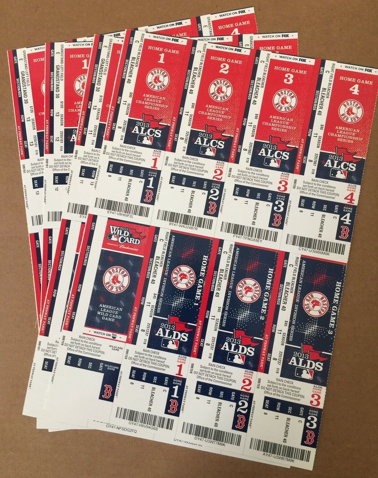 2013 Mlb Boston Red Sox Postseason Alds Alcs Full Unused Baseball Tickets Sheet
