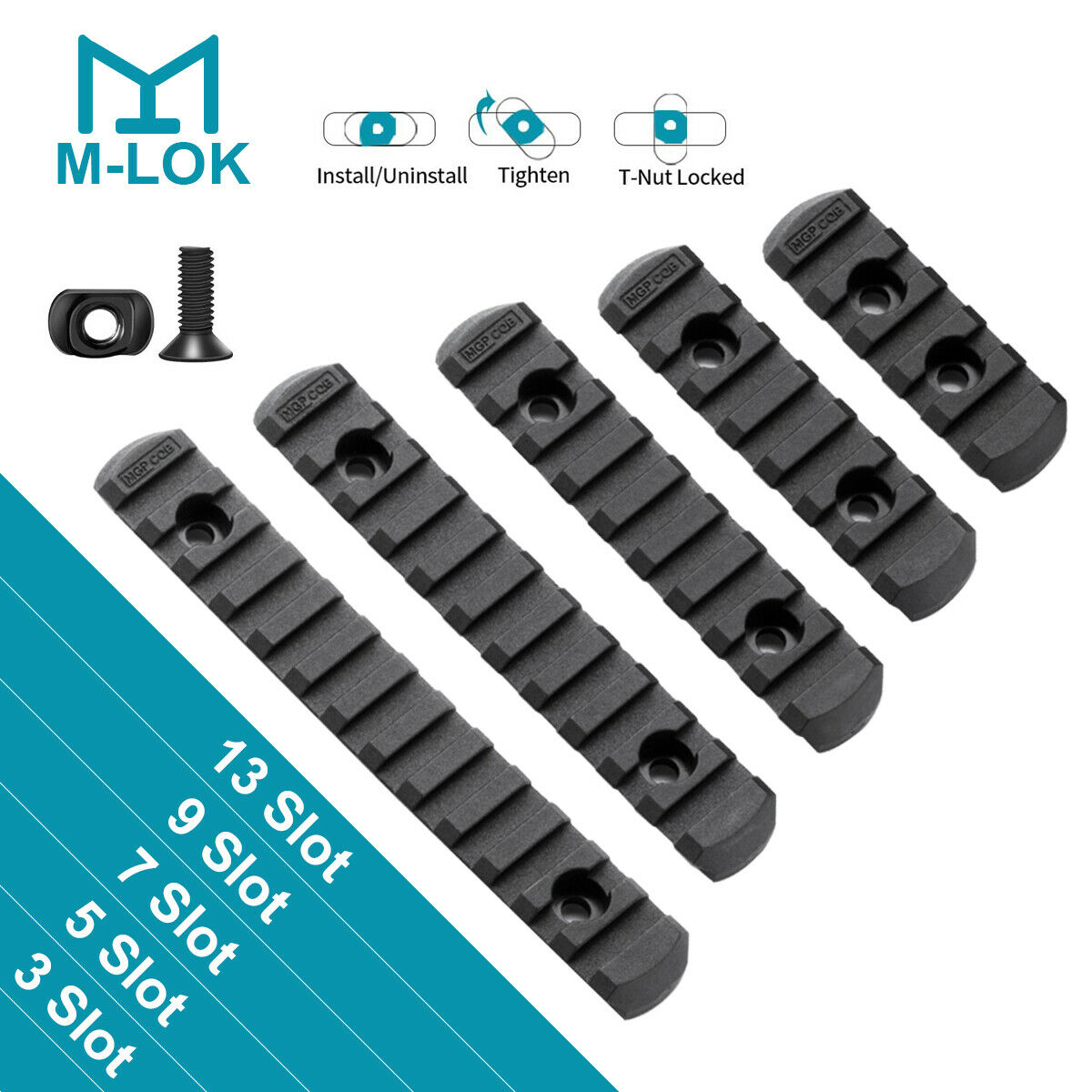 M-lok Rail Section 5,7,9,11,13 Slot Polymer Picatinny Weaver Rail Fits Mlok Rail