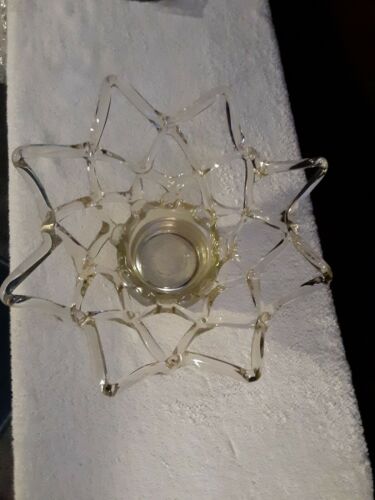 11" Hand Blown Clear Glass Web Woven Lattice  Bowl Beautiful Piece
