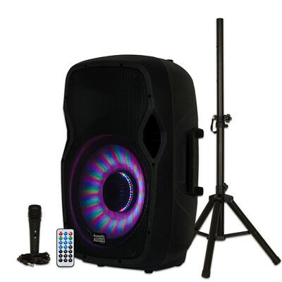 Acoustic Audio Aa15lbs Powered 1000w 15" Bluetooth Led Speaker With Mic & Stand