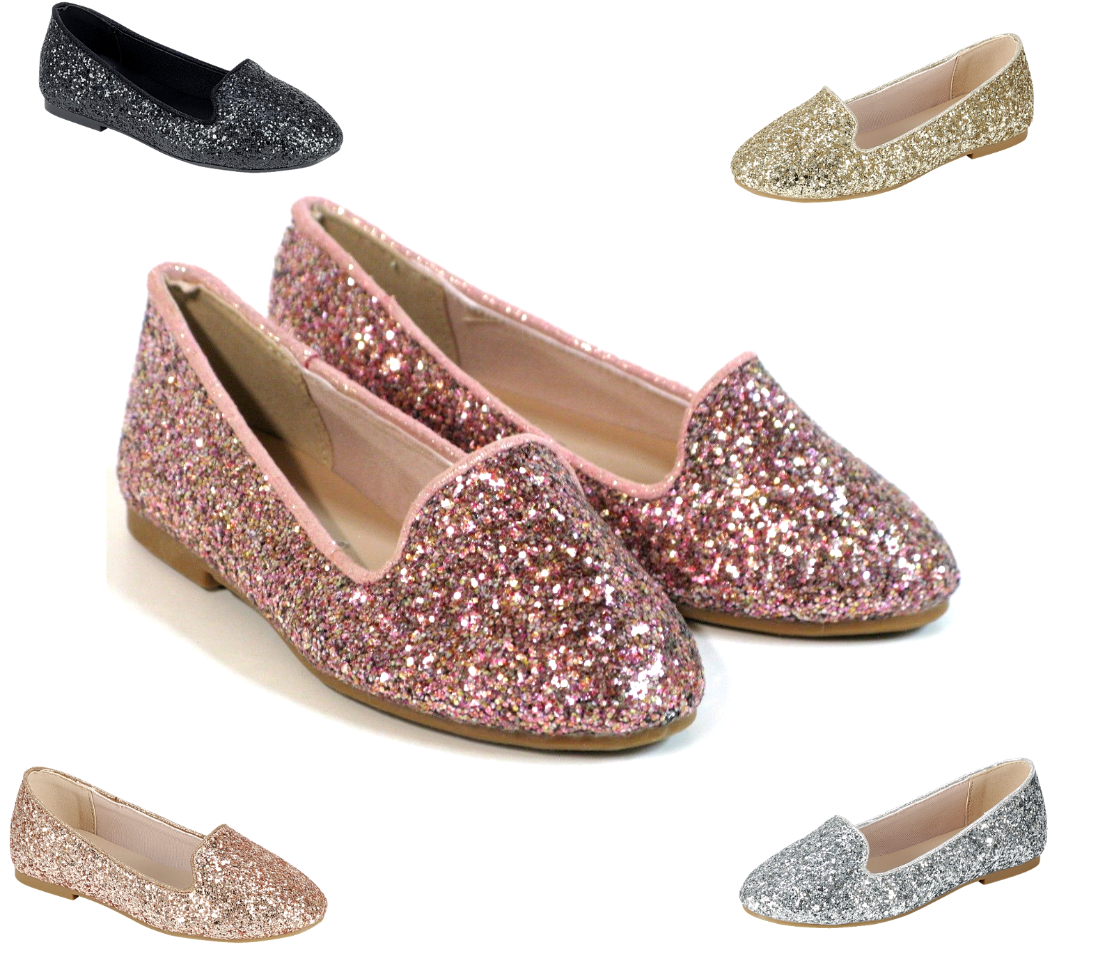 New Youth Kid Girls Glitter Sequin Slip On Shoes Ballerina Party Flats 5 Colors