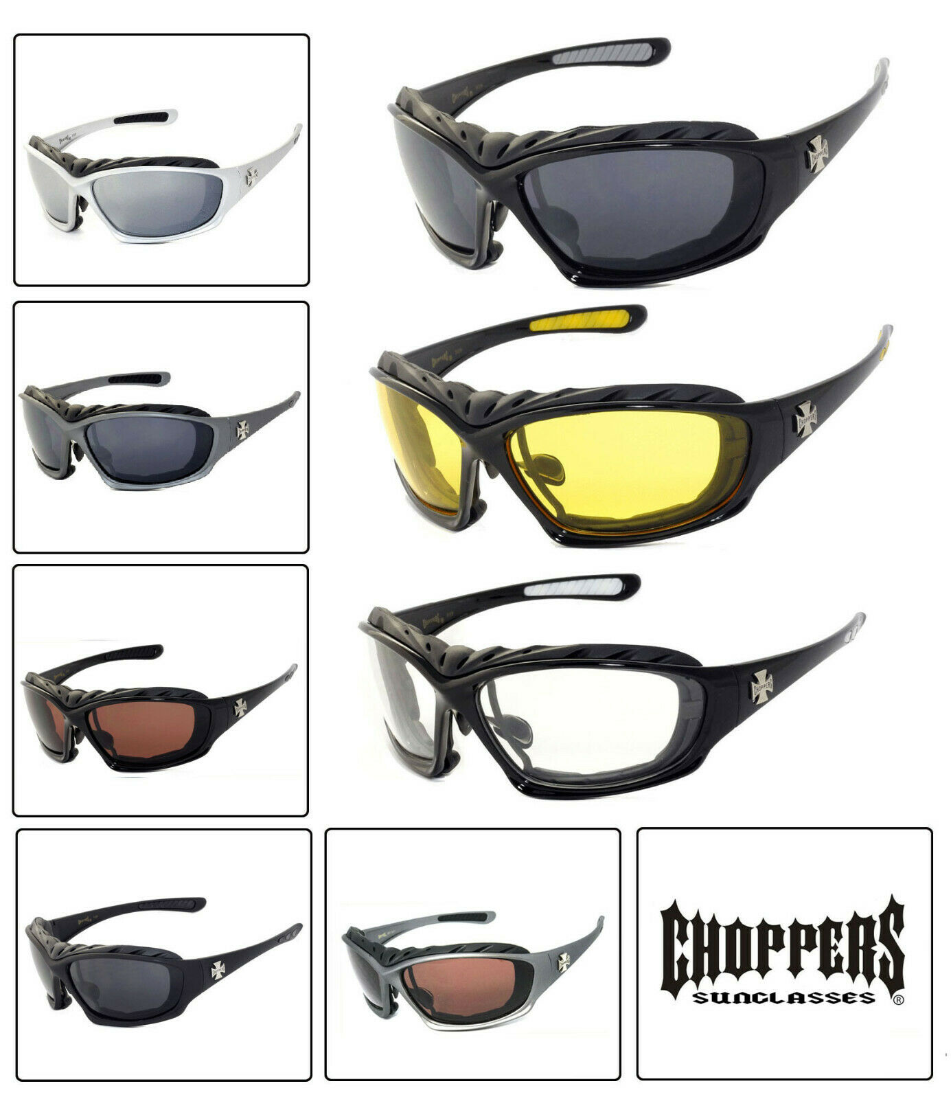 Choppers 919 Padded Foam Wind Resistant Sunglasses Motorcycle Glasses Uv Protect
