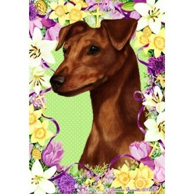 Easter House Flag - Uncropped Red Miniature Pinscher 33151