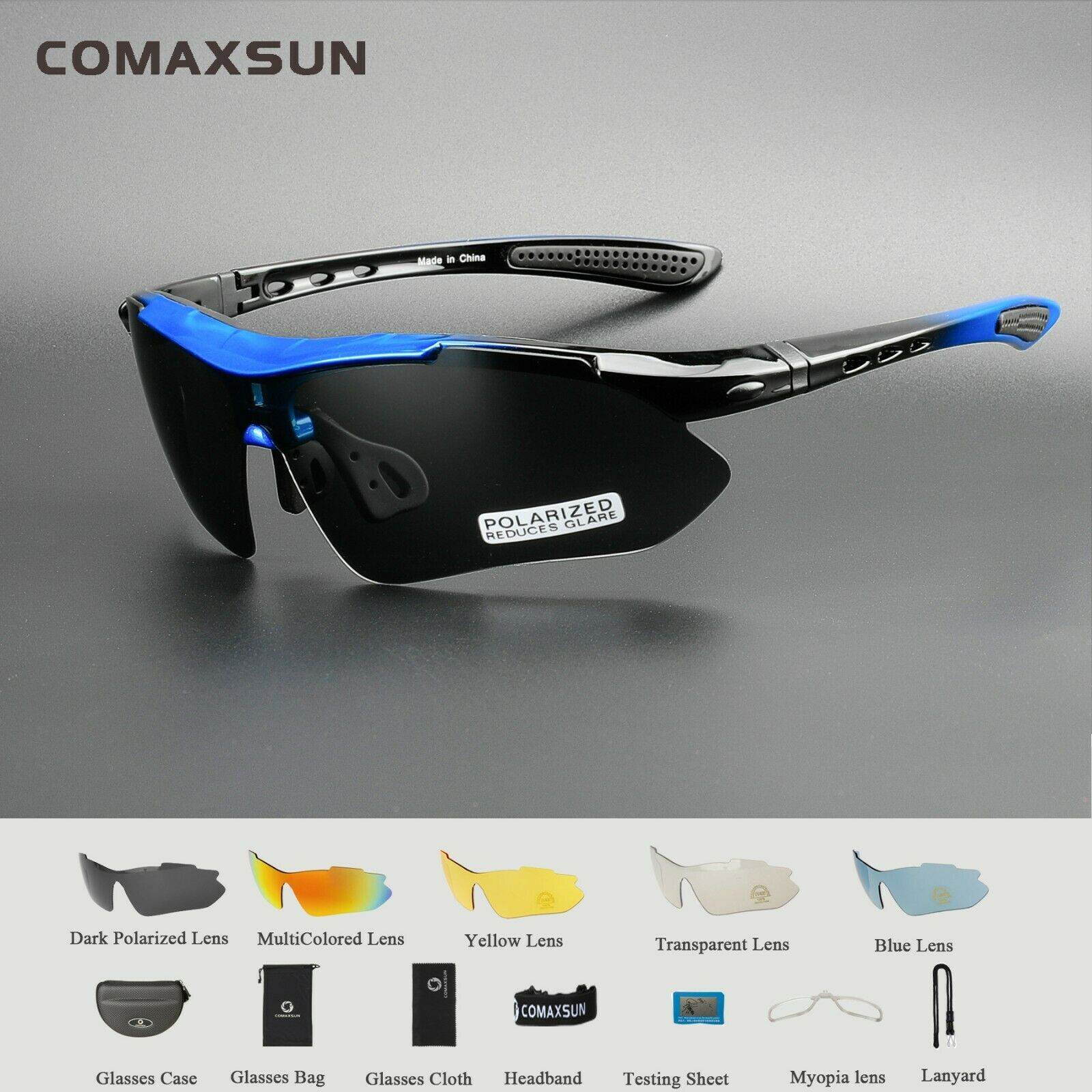 Comaxsun Polarized Cycling Glasses Bike Goggles Fishing Sunglasses Uv400 5 Lens