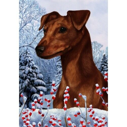 Winter House Flag - Uncropped Red Miniature Pinscher 15151