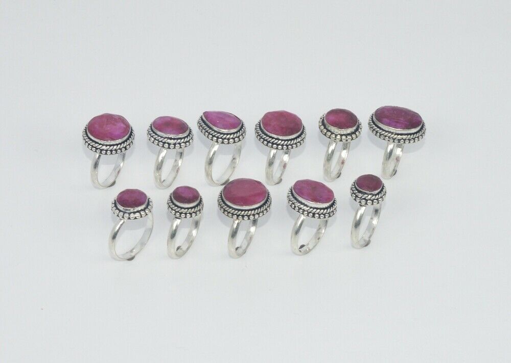 Wholesale 11pc 925 Silver Plated Red Ruby Ring Lot Gt185gt185