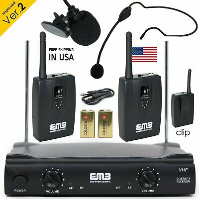 Professional Wireless Microphone System Headset / Lavalier 2 X Mic W/ Receiver