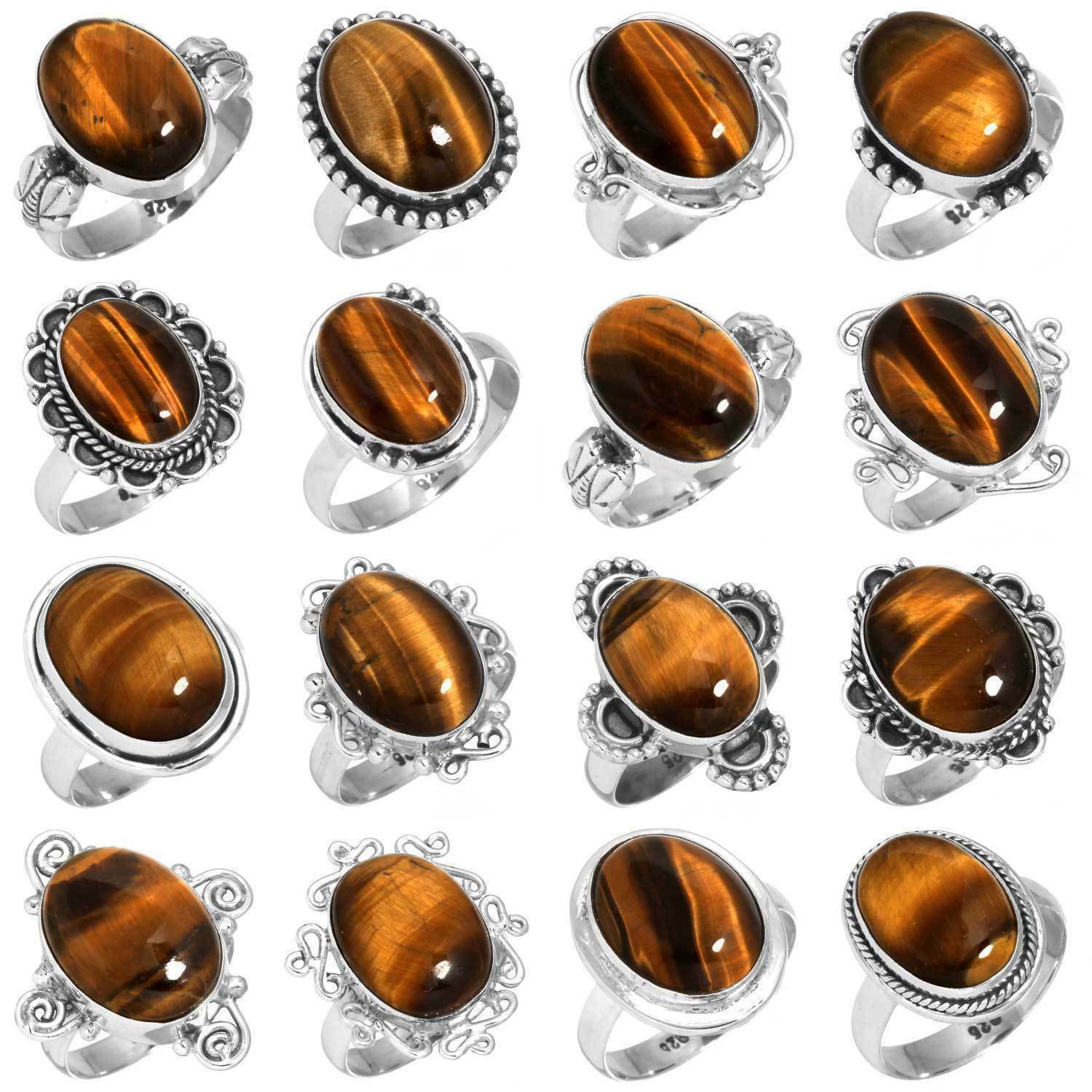 Tigers Eye Gemstone 20pcs Rings Lot 925 Silver Plated S-whru-4