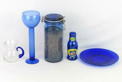 Lot Of Cobalt Blue Glassware Jar Bottle Plate Glass Creamer