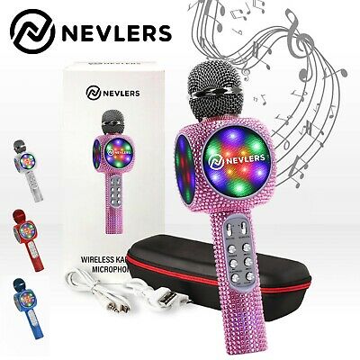 Nevlers Karaoke Microphone W/ Bluetooth Speaker,voice Changer & Led Lights- Pink