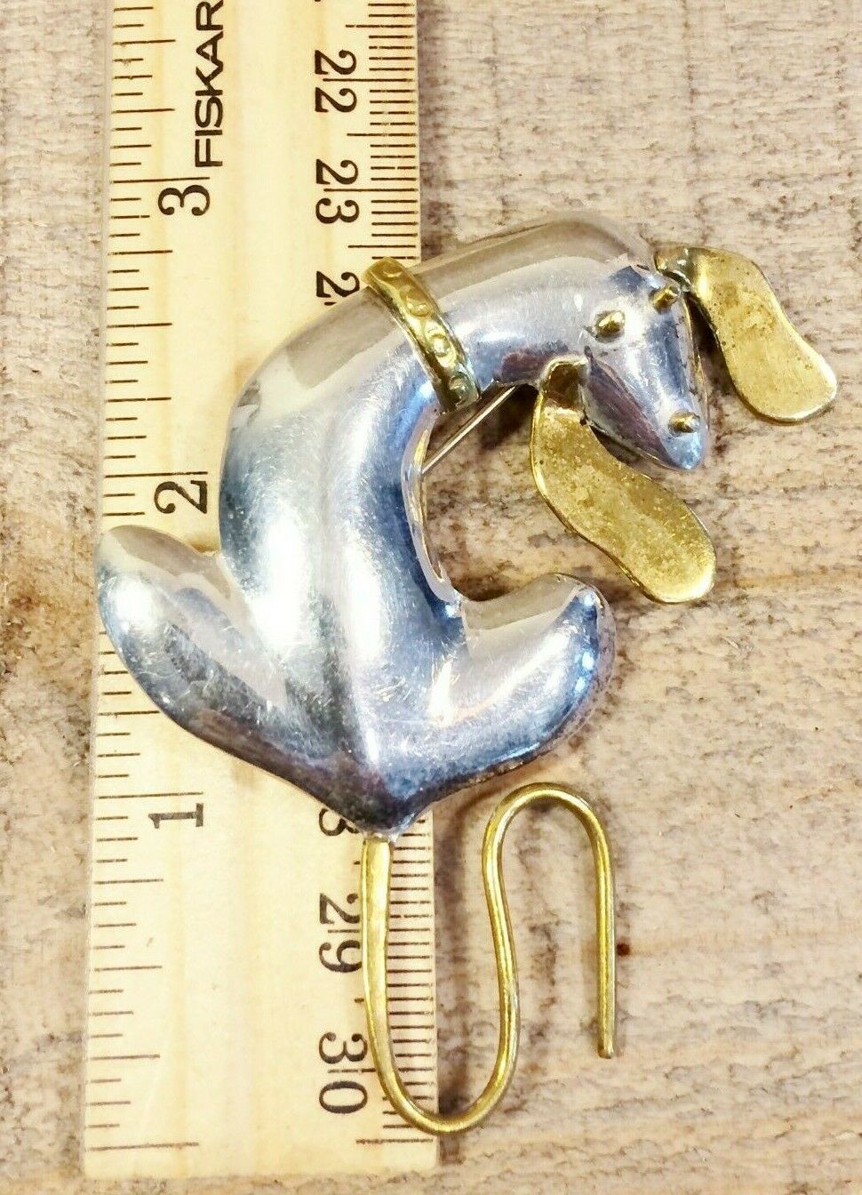 Large Vintage Modernist Mexico Sterling Silver Dog Pin Brooch  #86