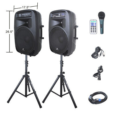 Proreck 2000w 15" Powered Dj Pa Speaker System Mixer+stands Bluetooth/usb/sd/led