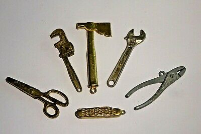 6 Vintage 1960s Miniature Metal Tools Some Move Pocket-knife Pliers Scissors +