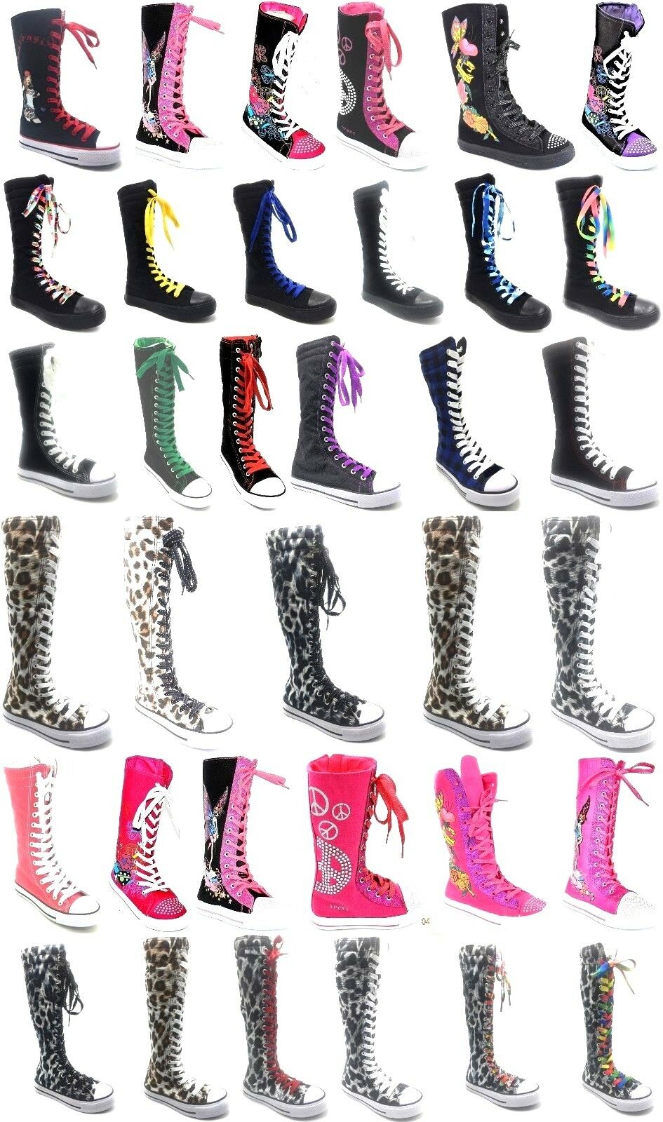 Girls Kids Lot Canvas Sneaker Flat Tall Lace Up  Knee High Boot  Shoe Sz 11-4