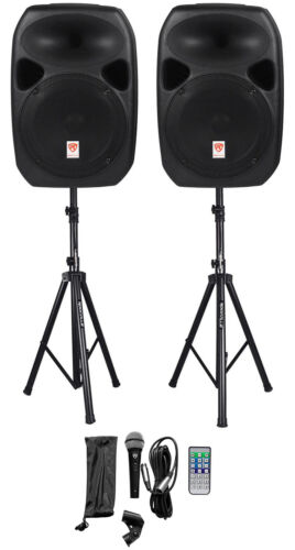 Rockville Rpg122k Dual 12" Powered Speakers, Bluetooth+mic+speaker Stands+cables