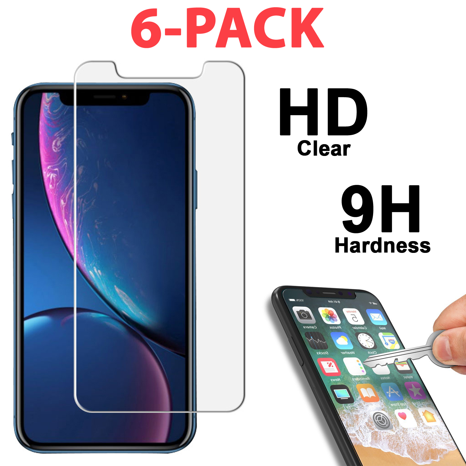 6 Pk Tempered Glass Screen Protector For Iphone 11 Pro Xr X Xs Max Se 6 7 8 Plus