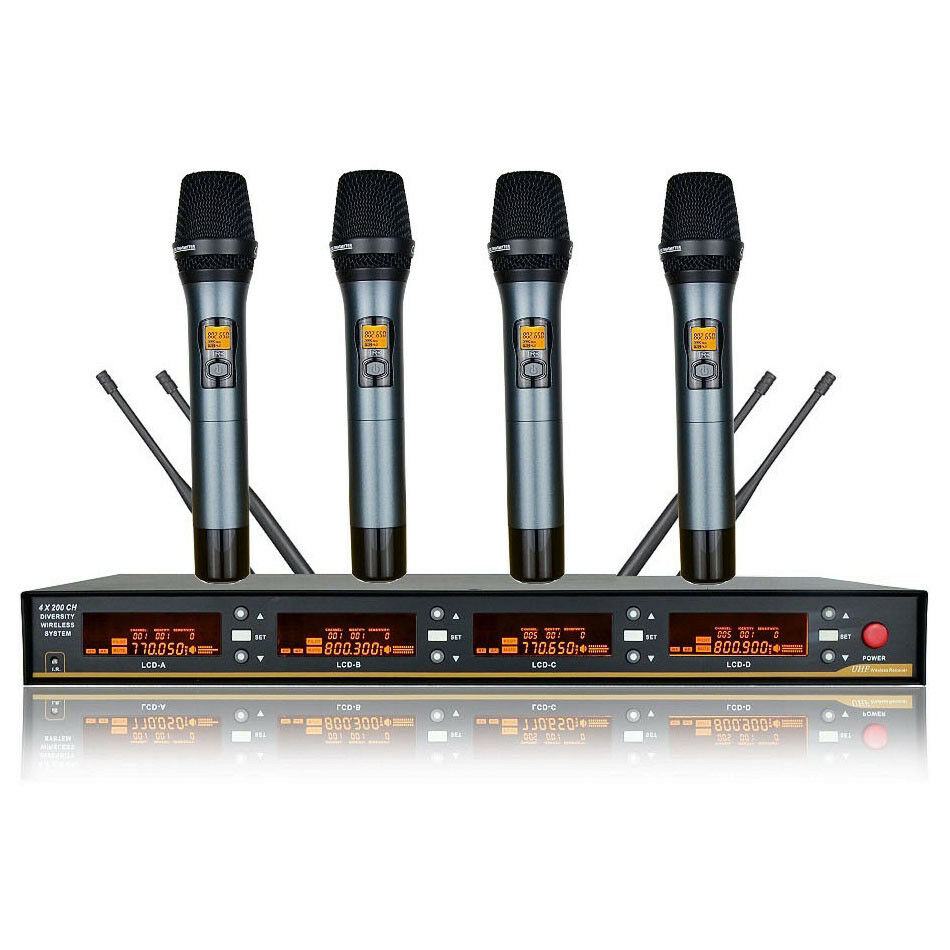Professional Wireless Vocal Microphone System 4 Dynamic Cardioid Handheld Metal