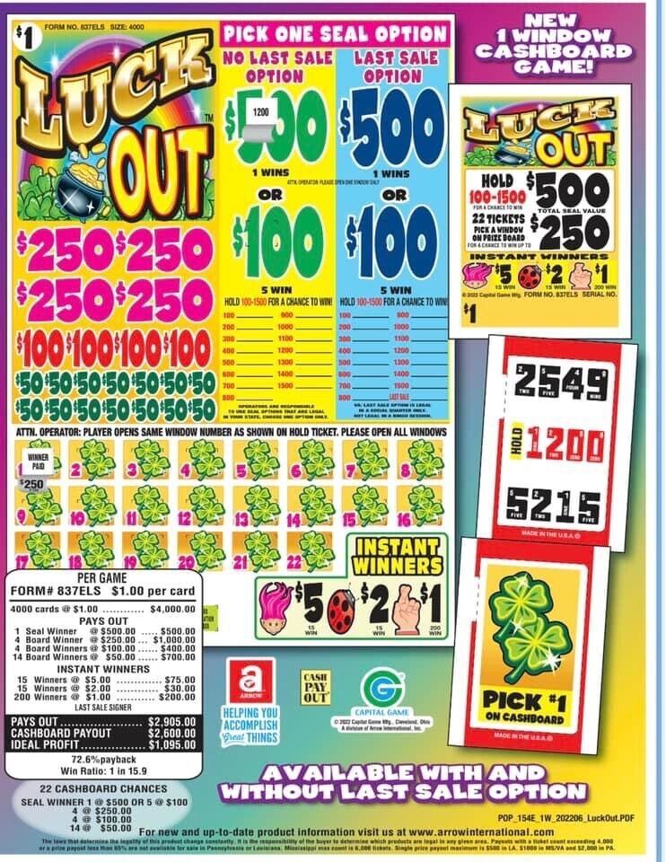 Luck Out- Adult Pull Tabs Entertainment Game.