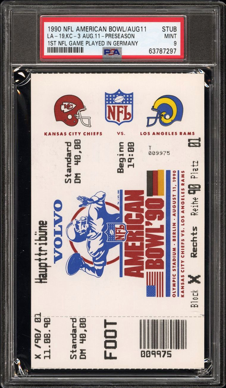 8/11/90 Chiefs Rams American Bowl First Nfl Game Played Germany Psa Ticket Stub