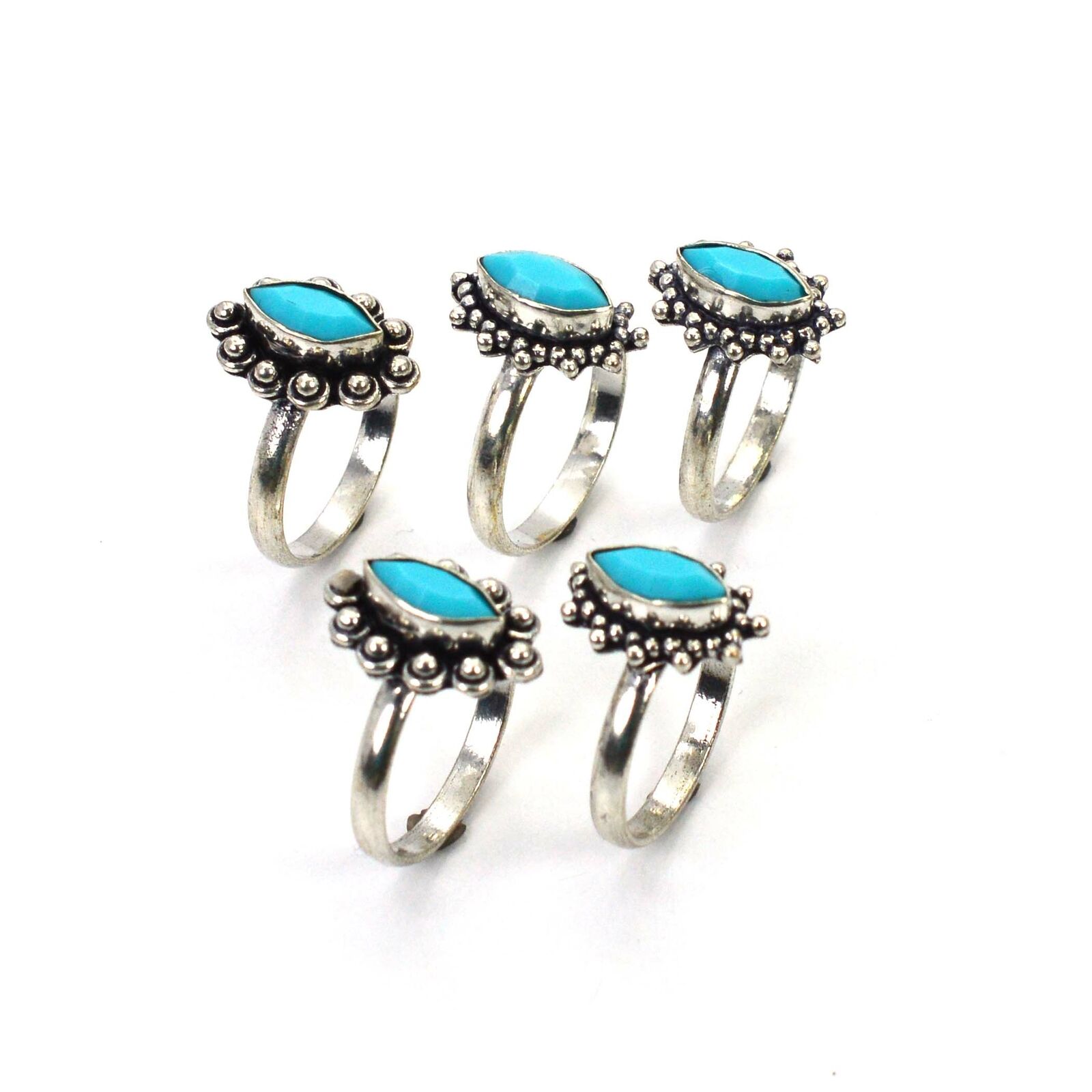Wholesale 5pc 925 Silver Plated Faceted Blue Turquoise Ring Lot  Gt669