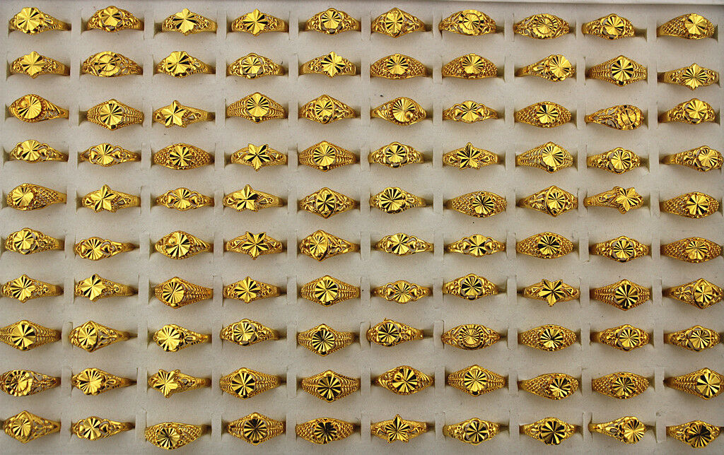 50pcs Gold P Jewelry Mixed Style Fashion Alloy Lady's Rings Wholesale Lots Ah743