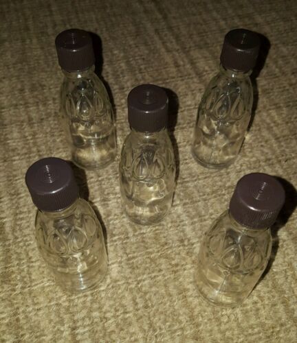 Glass Bottles 1.7oz 50ml With Plastic Screw On Lids, Lot Of 5 Clean