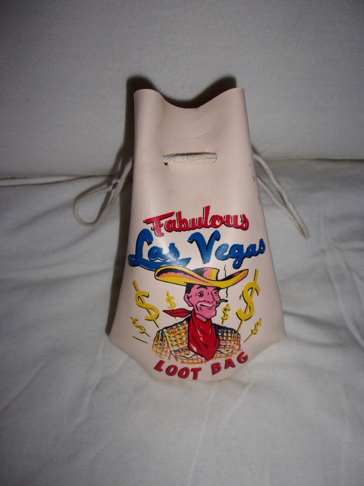 Vtg Whimsical Comical Fabulous Las Vegas Souvenir " Loot Bag " Vinyl Drawstring