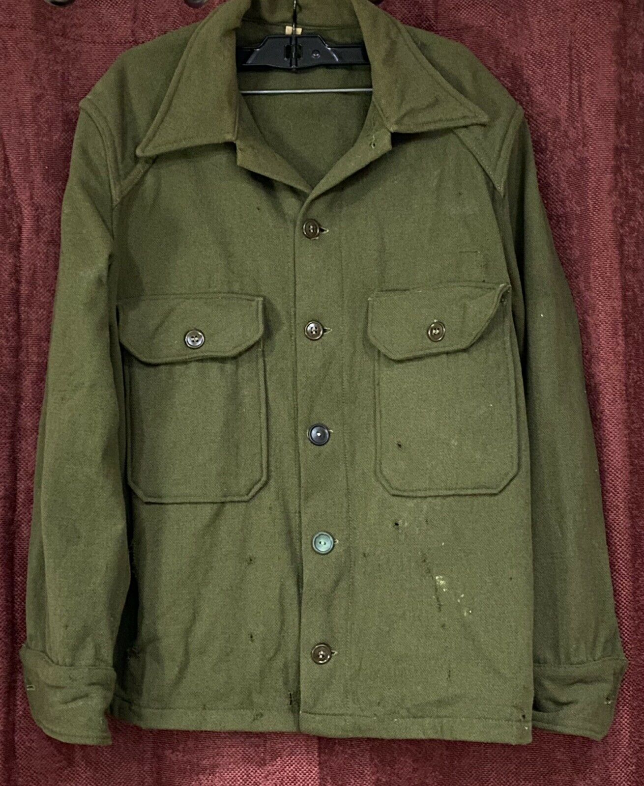 Vintage Wwii American Military Green Wool Army Uniform Blouse Long Sleeve Shirt