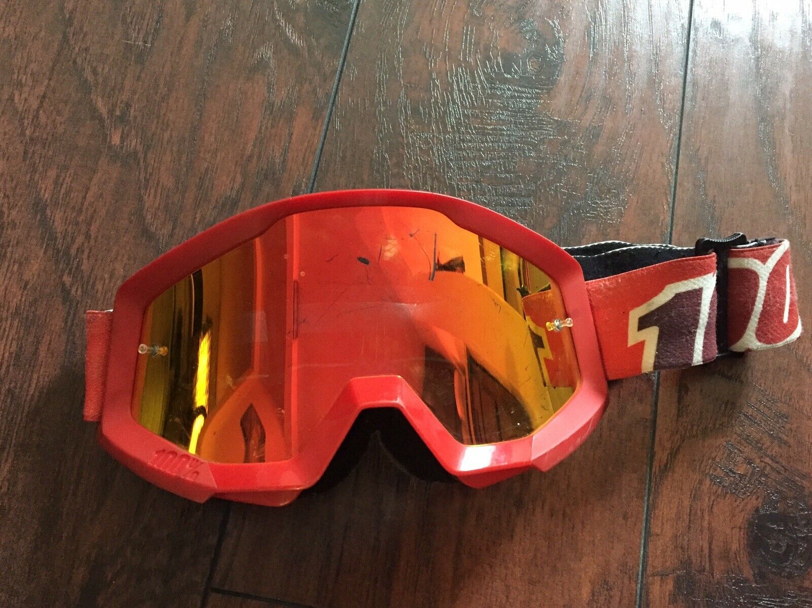 100 Percent Mens Goggles Moto - Attack Red~ Mirror Red Lens Pre Owned