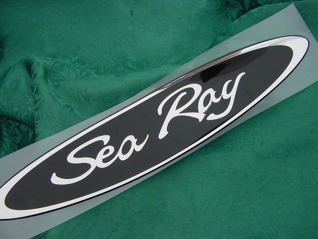 Sea Ray Black & Chrome 13" Oval Emblem Searay Hull Side New!  13 X 2-3/4 Each!