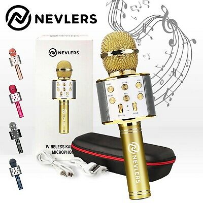 Nevlers Karaoke Microphone W/wireless Bluetooth Speaker & Recording Option- Gold