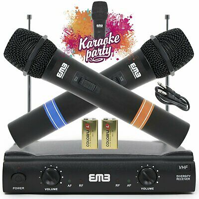 Vocal Karaoke Wireless Microphone System Dual Handheld 2 X Mic Cordless Receiver