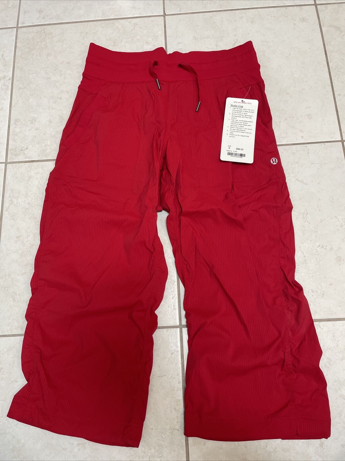 Lululemon Studio Crops, Current Red, Size 6, Nwt!