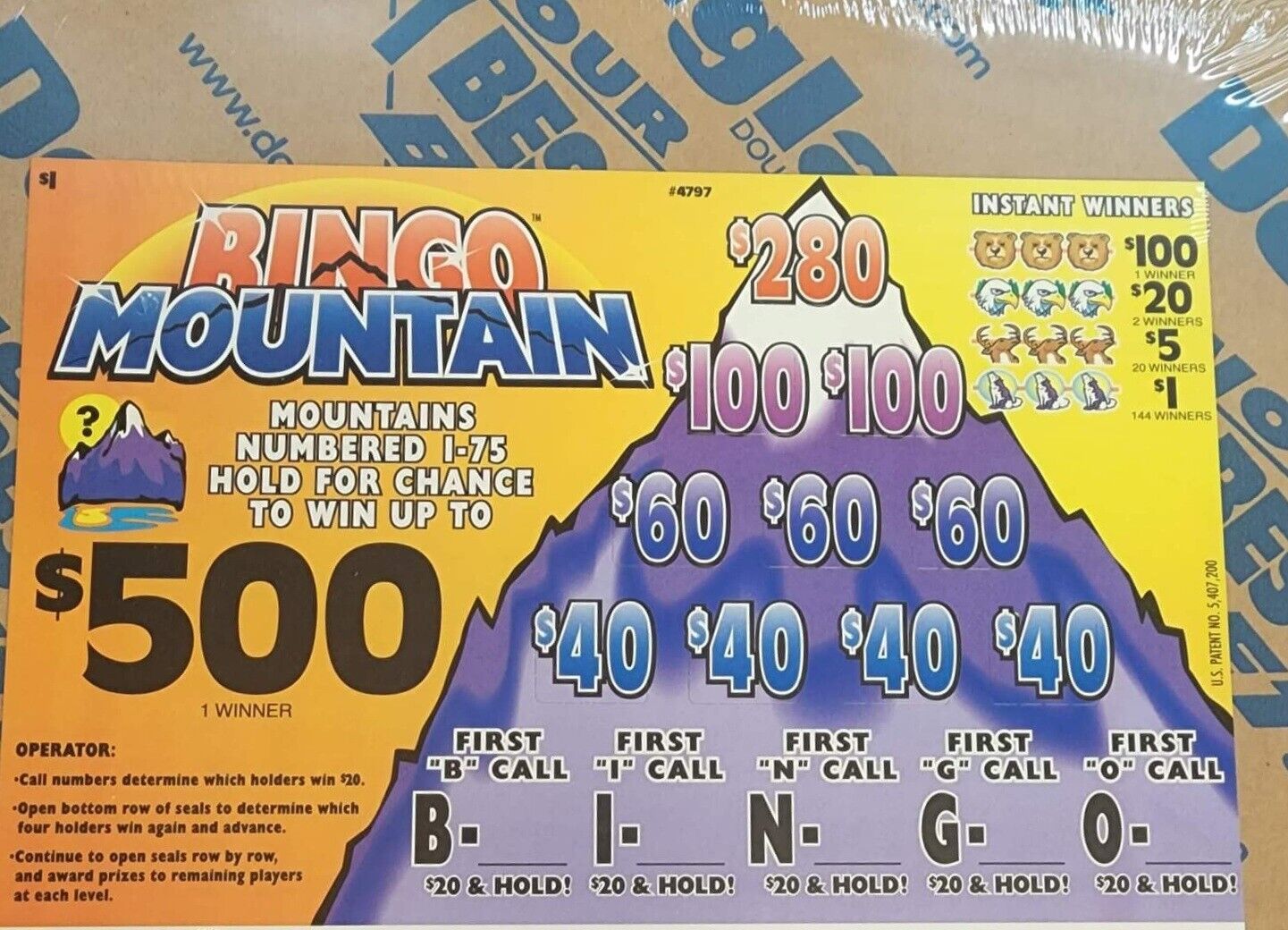 Bingo Mountain 500 - Adult Pull Tabs Entertainment Game.