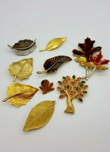 Vintage Lot Of 9 Leaf /leaves Brooches/ Pins Autumn Fall