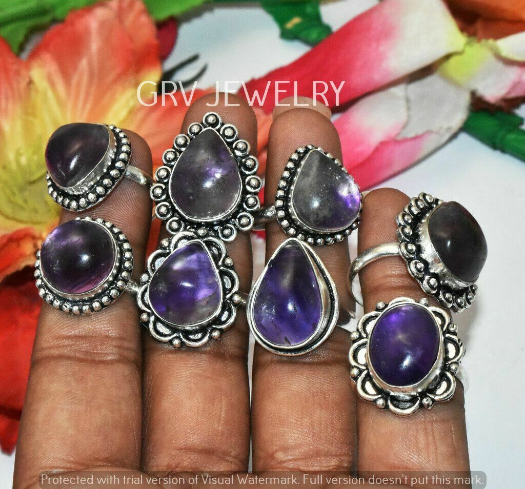 Amethyst Gemstone 50pcs Rings Lot 925 Silver Plated S-whru-6
