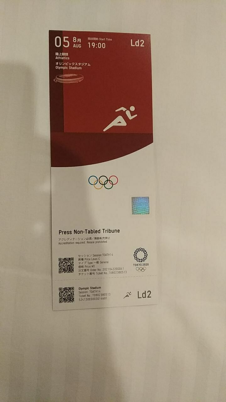 Tokyo 2020 Olympic Games Athletics Used Ticket 05/08/2021