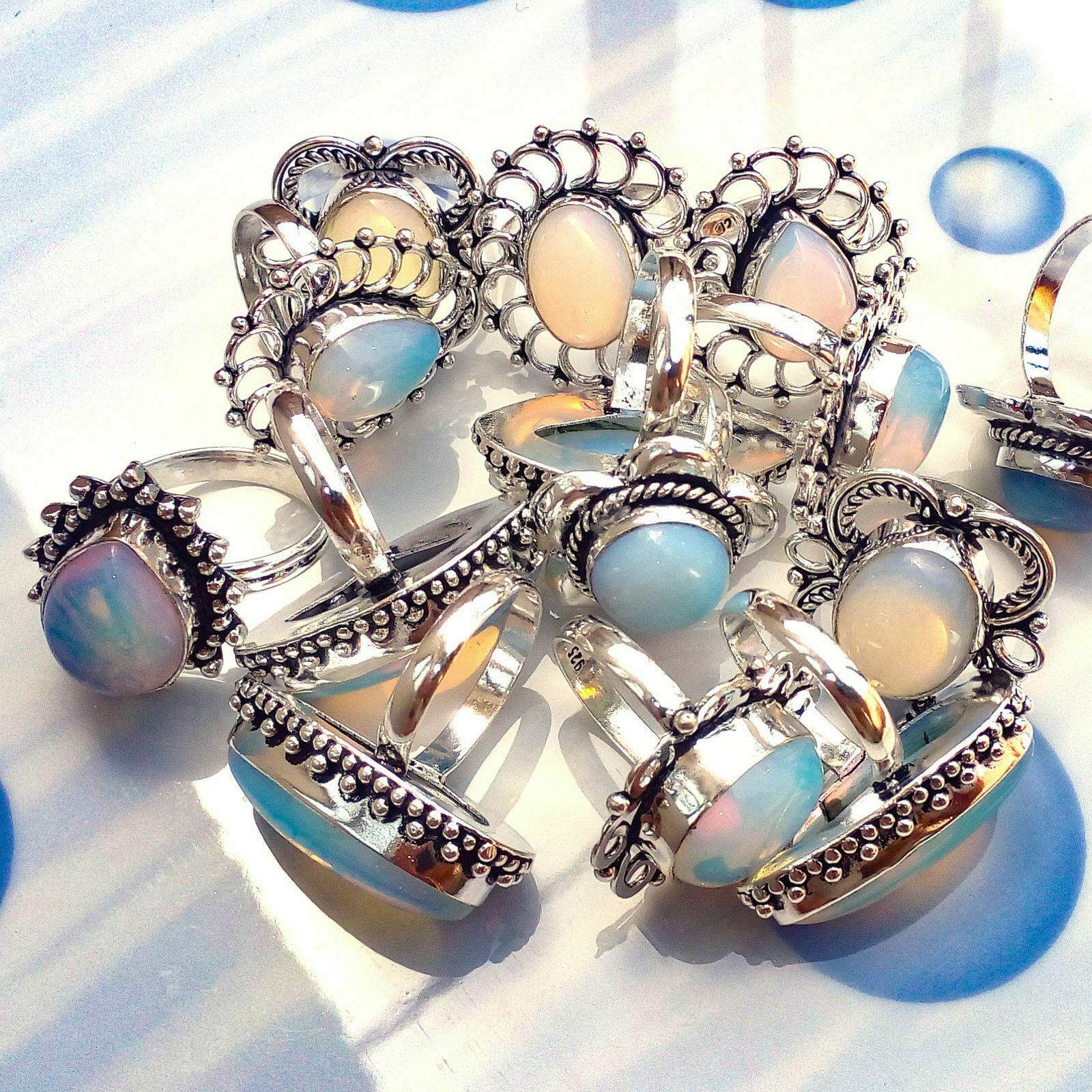 Opalite Gemstone 200pcs Rings Lot 925 Silver Plated S-whru-8
