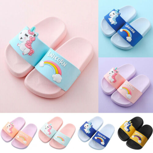 Boys Girls Bathroom Slide Slippers Kids Cartoon Unicorn Non-slip Beach Sandals
