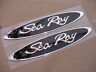 Sea Ray Black & Chrome 13" Oval Emblems Searay Hull Side New!  13 X 2-3/4 Pair!