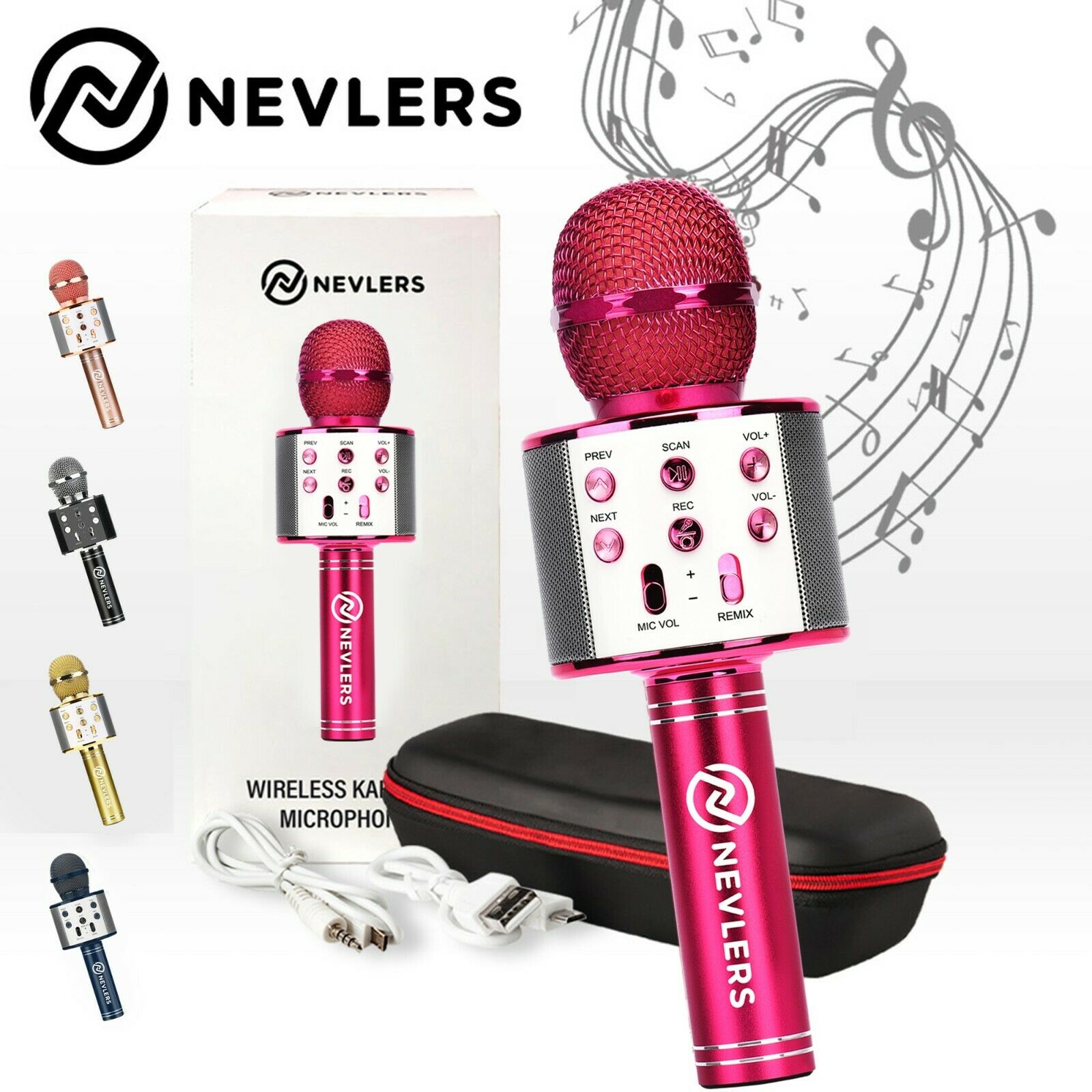 Nevlers Karaoke Microphone W/wireless Bluetooth Speaker & Recording Option- Pink