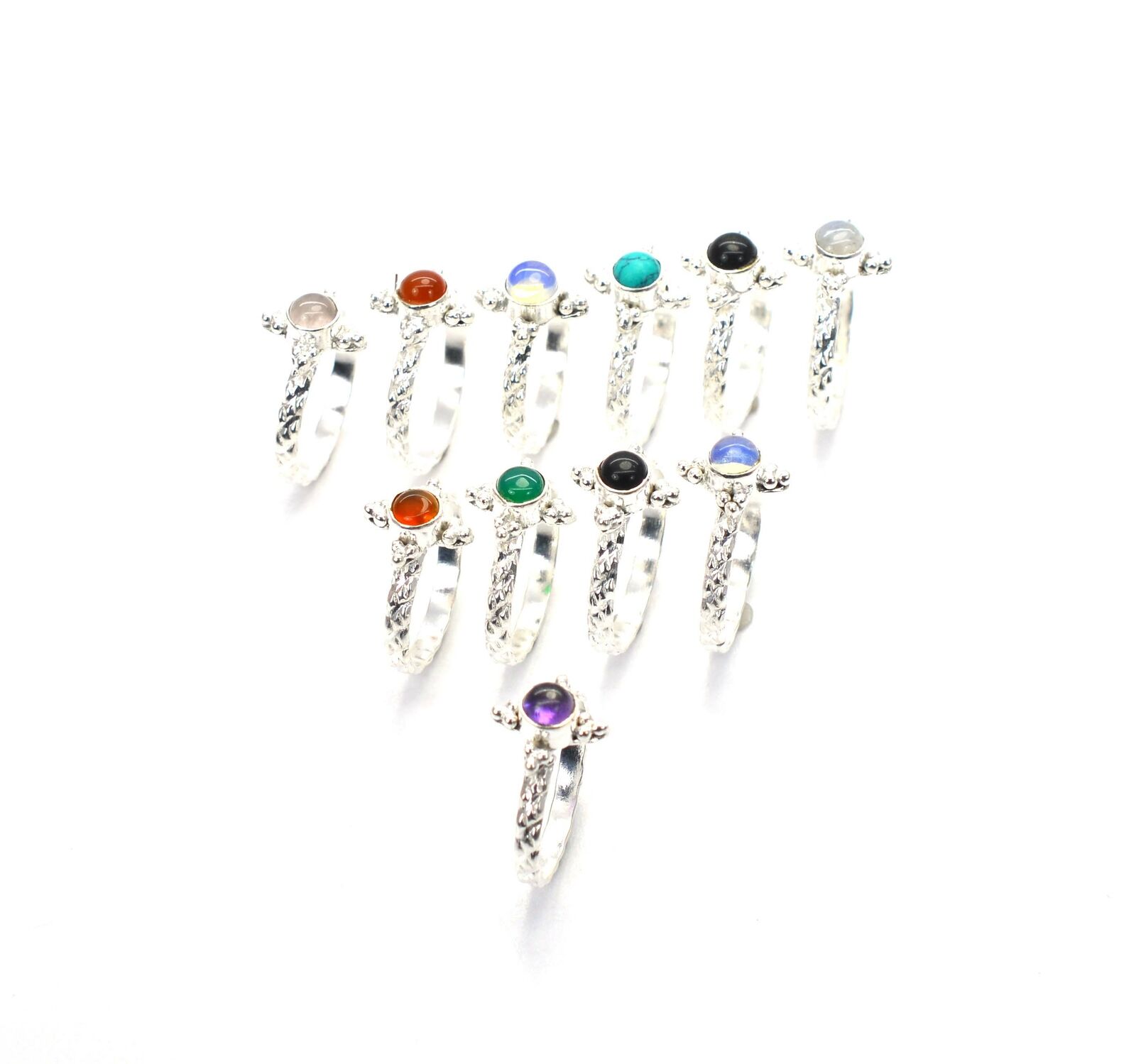 Wholesale 11pc 925 Silver Plated Green Onyx Mix Stone Ring Lot Gt607