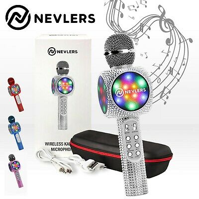 Nevlers Karaoke Microphone W/bluetooth Speaker,voice Changer & Led Lights-silver
