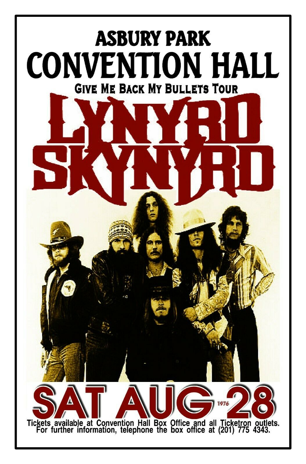 Lynyrd Skynyrd 1976  Asbury Park Nj Convention Hall Poster Sign