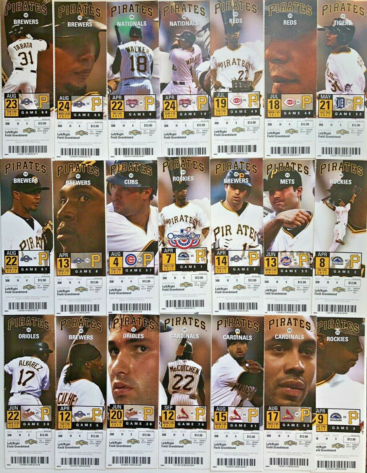 2010-2011-2012-2013-2014 Pittsburgh Pirates Season Ticket Stubs Mint! Free Ship!